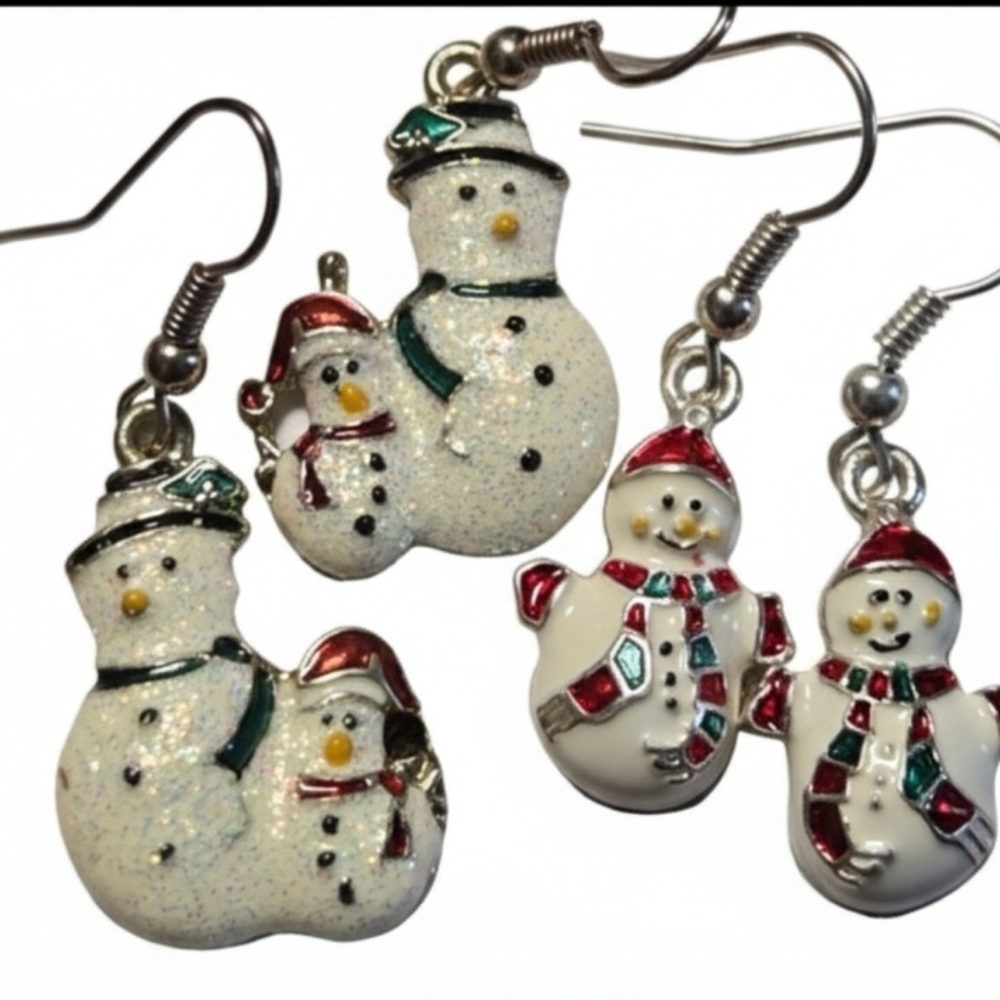Festive Snowman Dangle Earrings Set